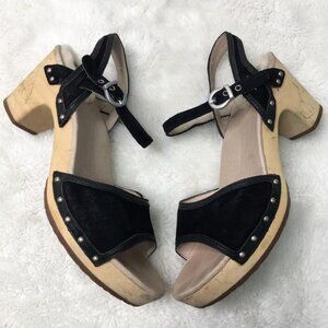 UGG 1863 Olania Wood Clog Mary Jane Sandals Suede Black 8